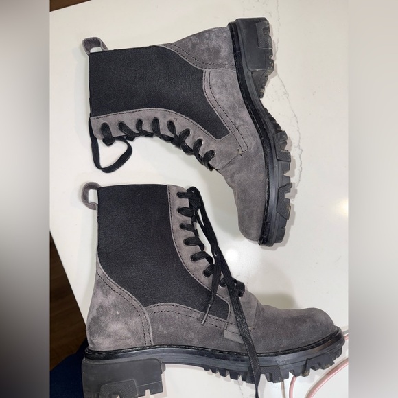 Rag & Bone Shiloh Asphalt Gray Black Suede Lace Up Lug Sole Combat Boots - Picture 7 of 12
